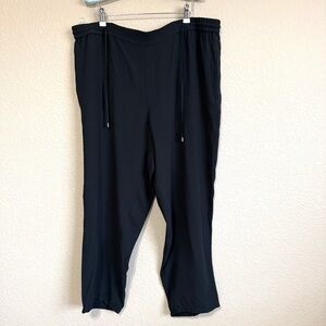 EILEEN FISHER Wide leg Crop Pant 100% Silk Georgette Crepe Black 1X Drawstring